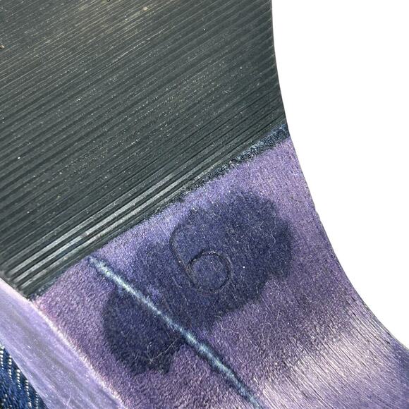 Steve Madden Y2K Wooden Carved Blue Suede Patchwork Heels 6 - Picture 5 of 5